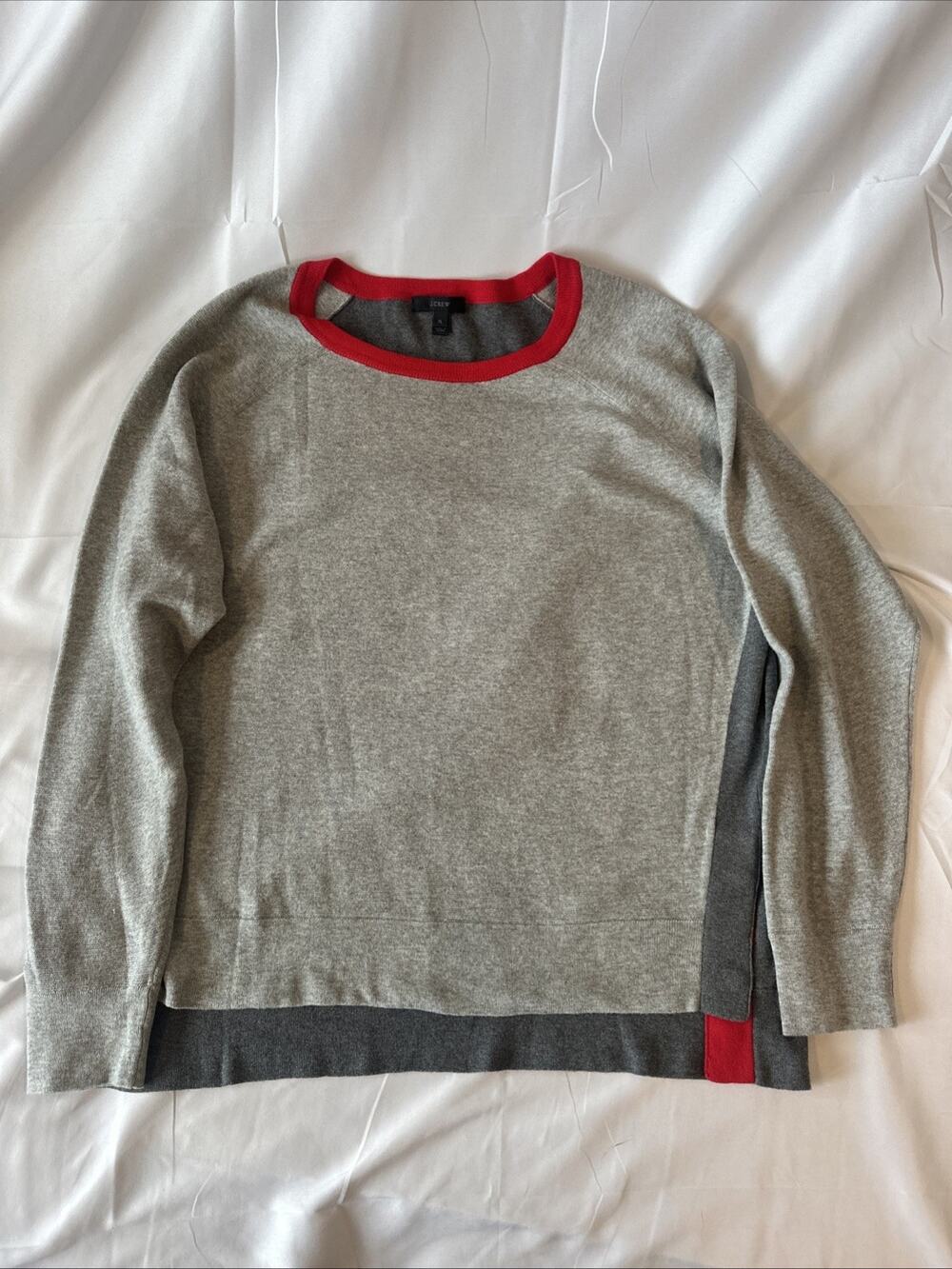 J.CREW Sweater Womens S Colorblock Side Slit Snap Button Pullover Cotton Gray